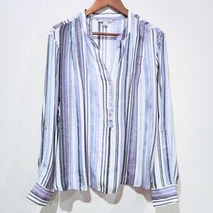Zac & Rachel Woman Purple White Striped Button Up Long Sleeve Blouse Size 2X